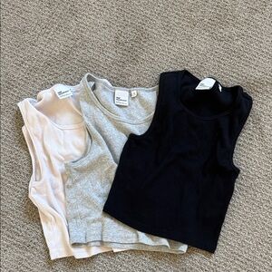 3 Ribbed TNA Tank Tops in Black, Gray & Light Pink - Aritzia